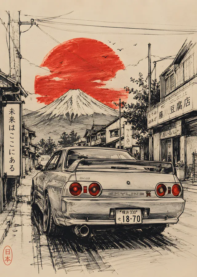Nissan Skyline - Japon Sokağı metal tablo