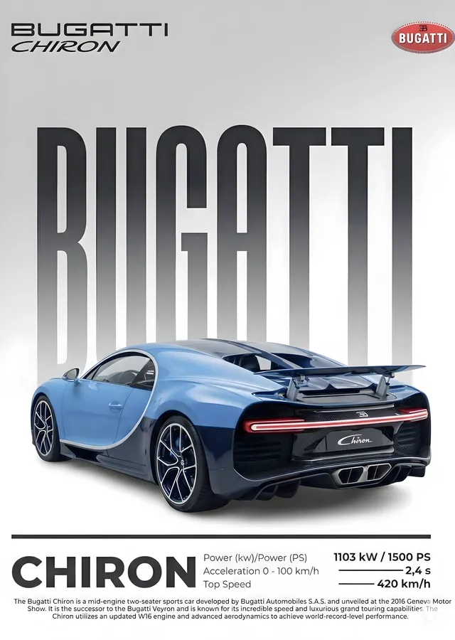 Bugatti Chiron: Super Spor Araç metal tablo