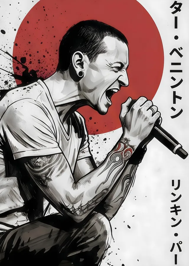 Chester Bennington - Kırmızı Daire Önünde Performans metal tablo