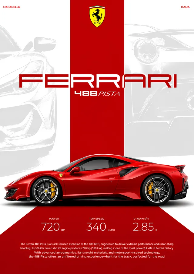 Ferrari 488 Pista - Kırmızı İtalyan Yarış Makinası metal tablo