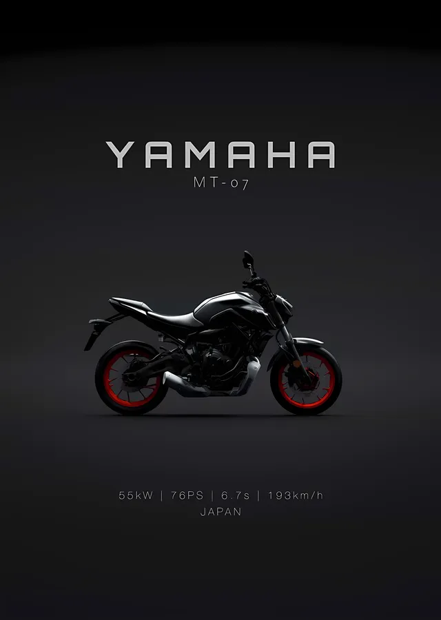 Yamaha MT-07 - Minimal Karanlık metal tablo