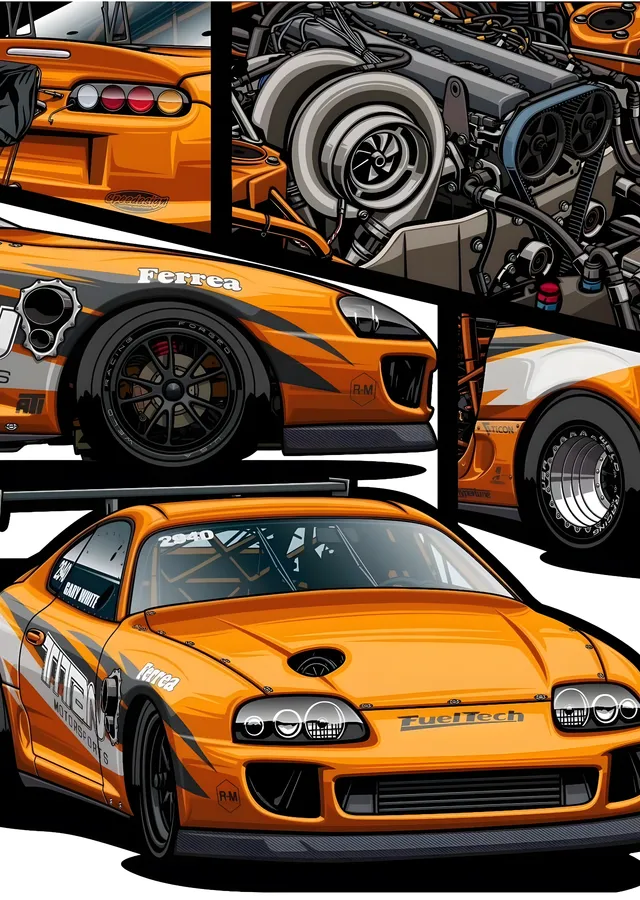 Toyota Supra - Turuncu Kolaj metal tablo