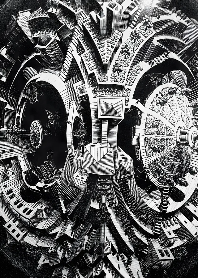 Escher: Dönen Şehir metal tablo