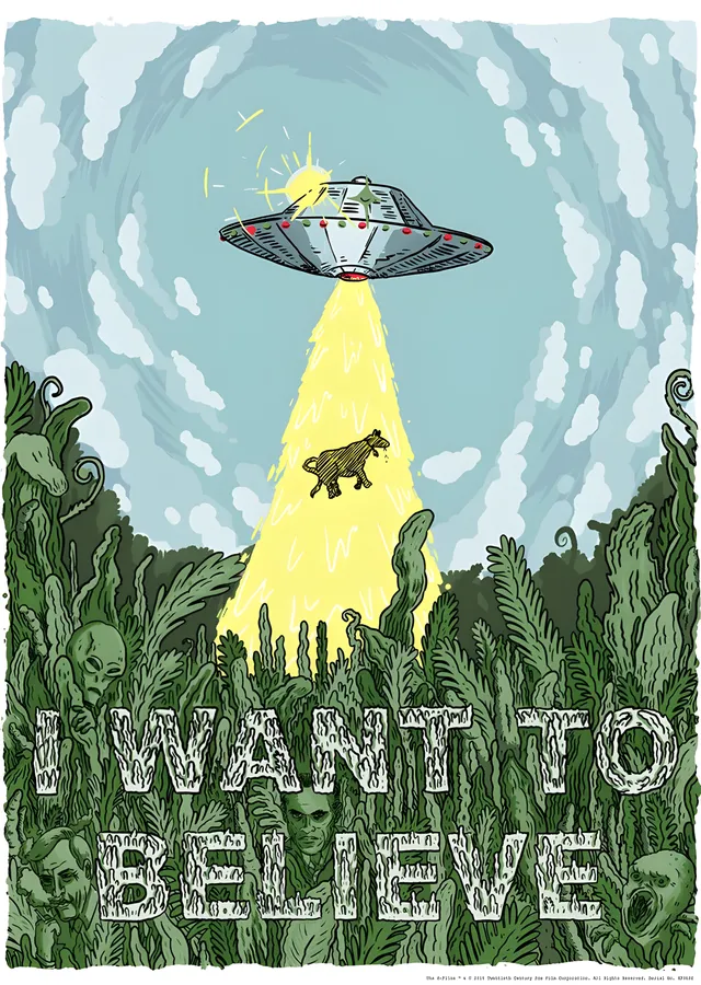 I Want to Believe · Yeşil Baskı metal tablo