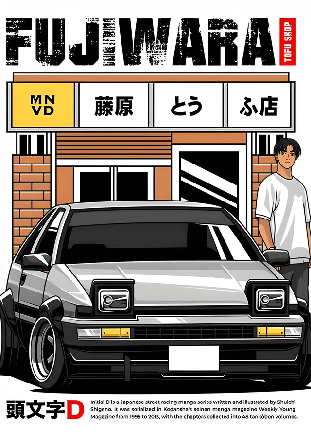 Fujiwara Tofu Ten - Initial D metal tablo