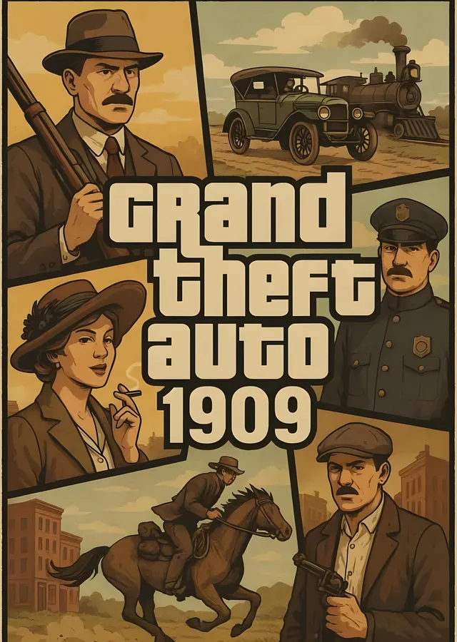 Grand Theft Auto 1909 · Sepya Kapak metal tablo