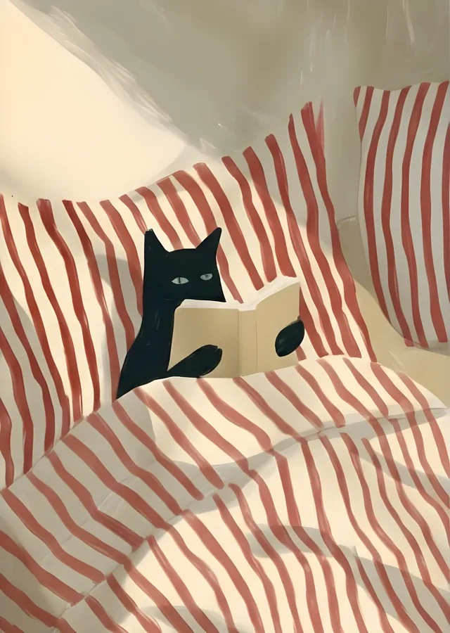 Siyah Kedi Kitap Okuyor: Huzurlu Bir An metal tablo