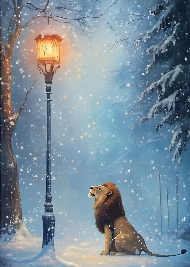 Narnia Kar Altında Aslan ve Lamba metal tablo