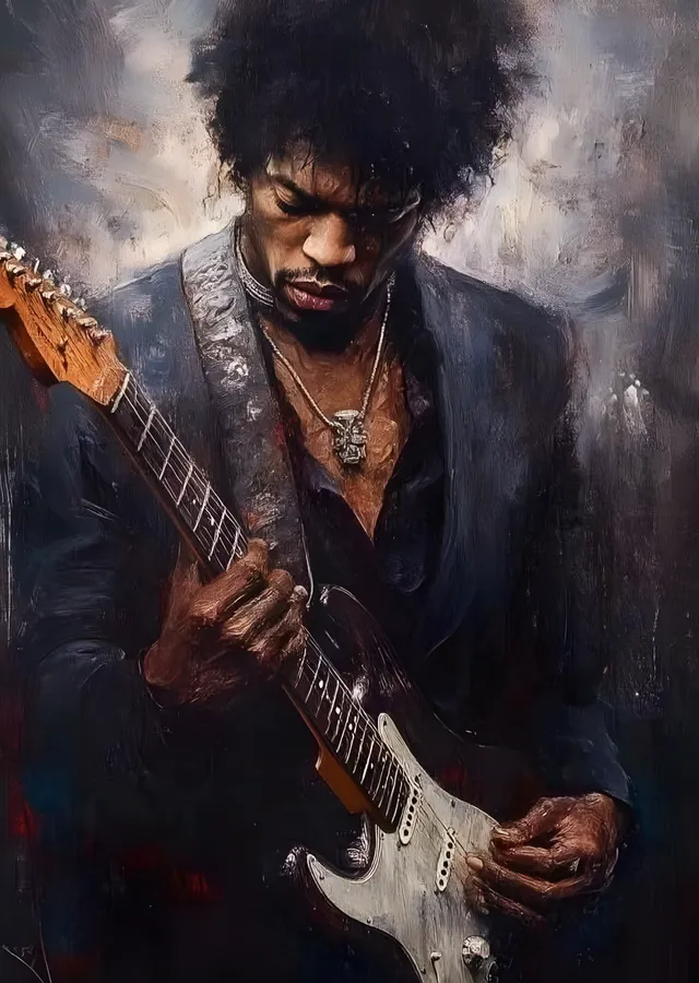 Gitarist: Yağlıboya Portre metal tablo