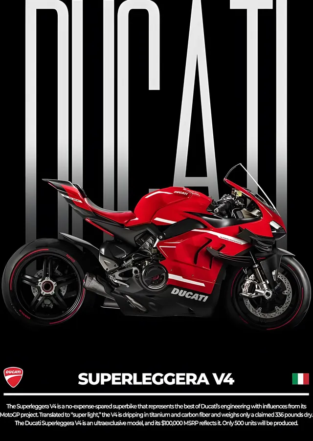 Ducati Superleggera V4 - Dev Tipografi metal tablo