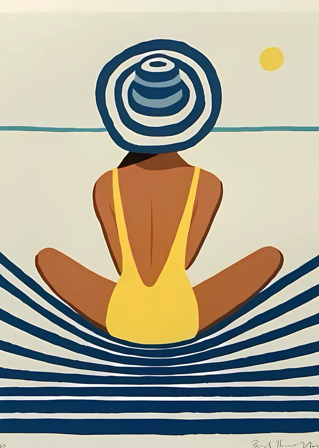Plajda Meditasyon: Sarı Baskın metal tablo