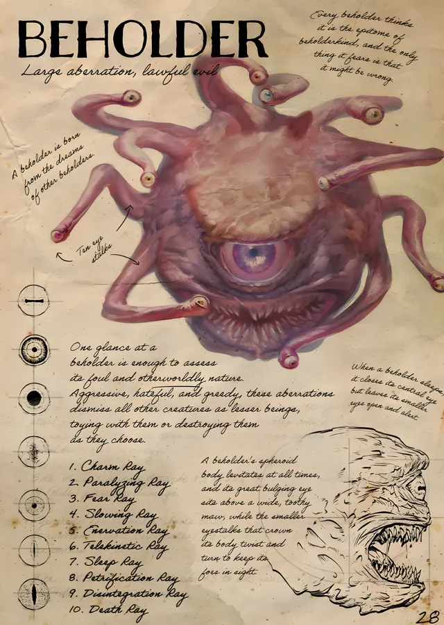 Beholder Bestiary Sayfası metal tablo