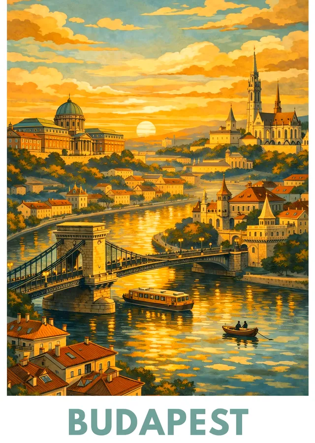 Budapeşte: Akşam Manzarası metal tablo