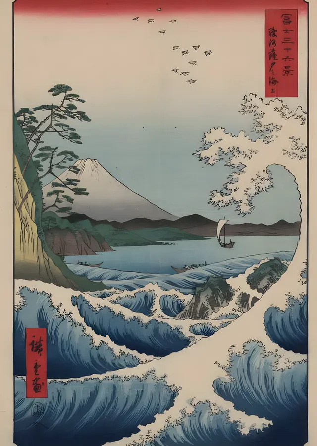 Hiroshige: Kıyı ve Fuji metal tablo