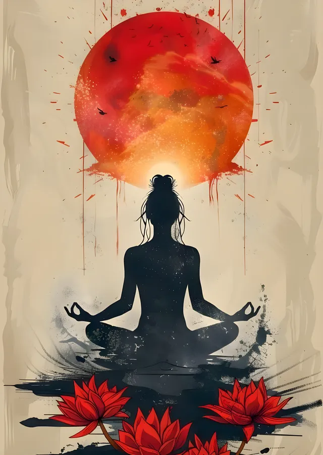 Meditasyon ve Kırmızı Ay metal tablo