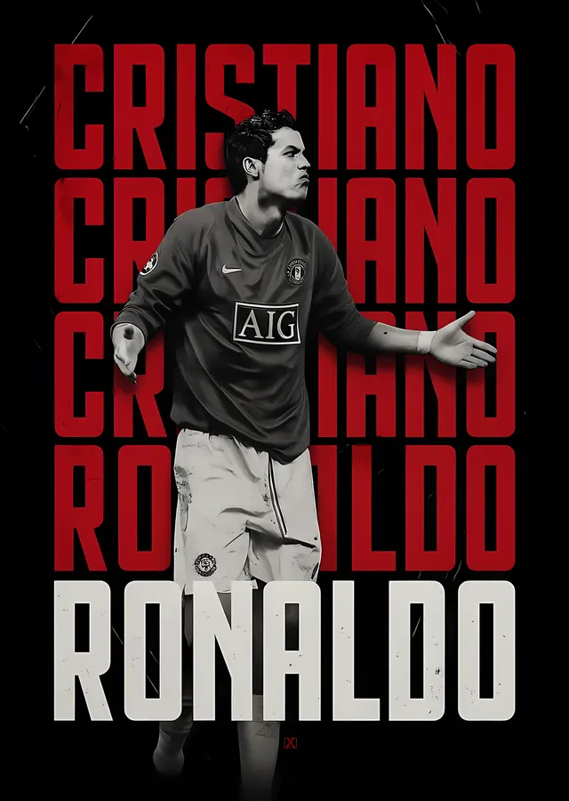 Cristiano Ronaldo: Kırmızı Tipografi metal tablo