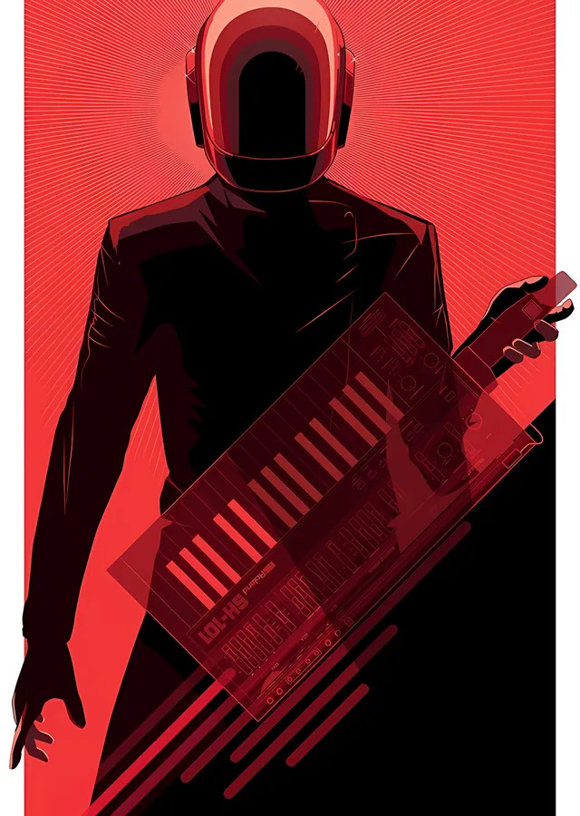 Daft Punk: Kırmızı Klavye metal tablo