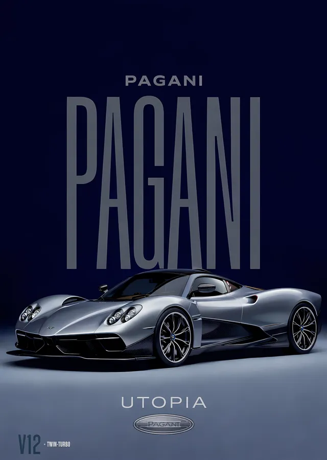 Pagani Utopia: Gümüş Spor Araba metal tablo