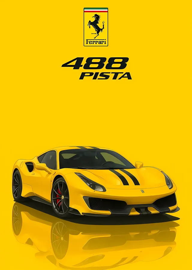 Ferrari 488 Pista - Sarı metal tablo