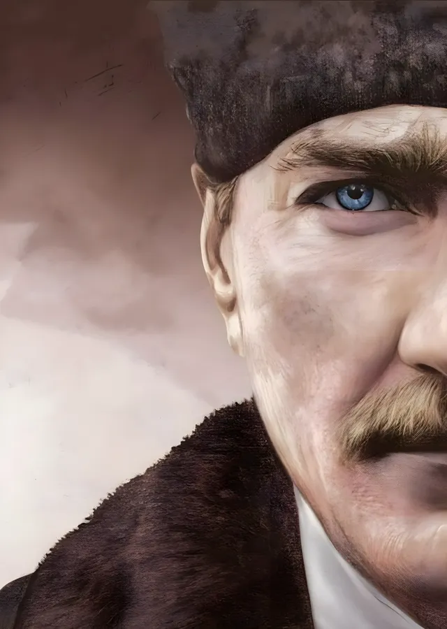Atatürk: Kalpaklı Mavi Gözlü Portre metal tablo