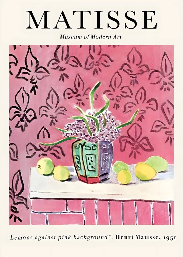 Matisse: Lemons Against Pink Background metal tablo