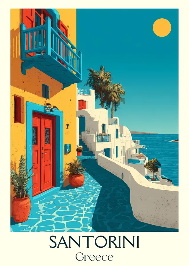Santorini: Akdeniz Manzarası metal tablo