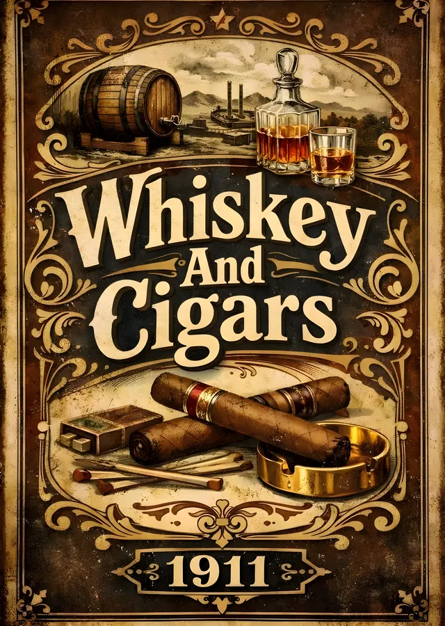 Whiskey And Cigars 1911 metal tablo