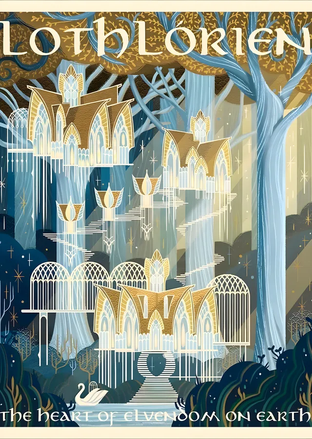 Lothlórien: Ormandaki Elf Şehri metal tablo