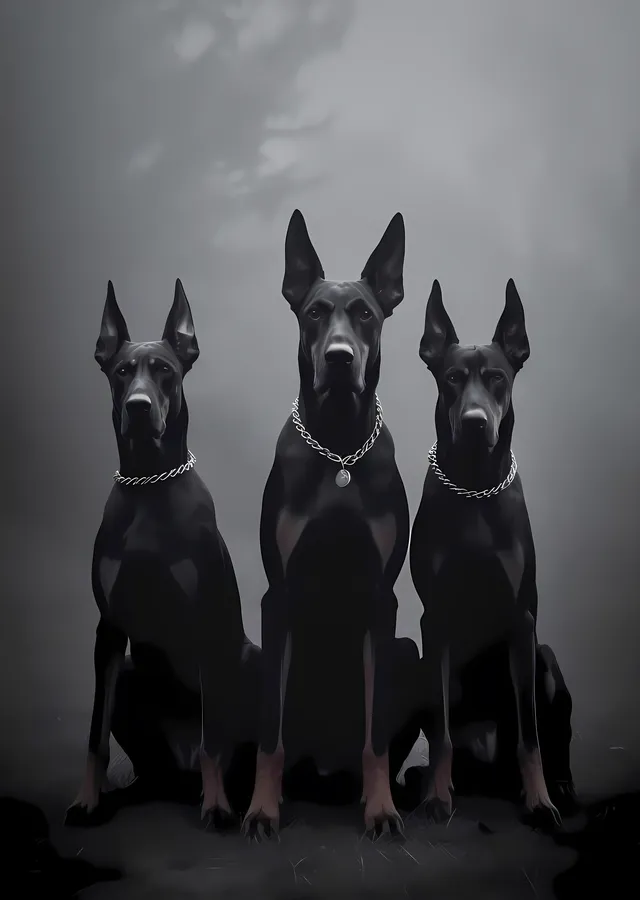 Doberman Üçlüsü: Güçlü Koruyucular metal tablo