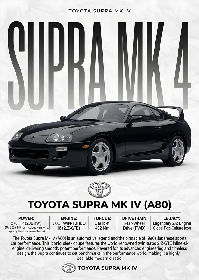 Toyota Supra MK4 metal tablo