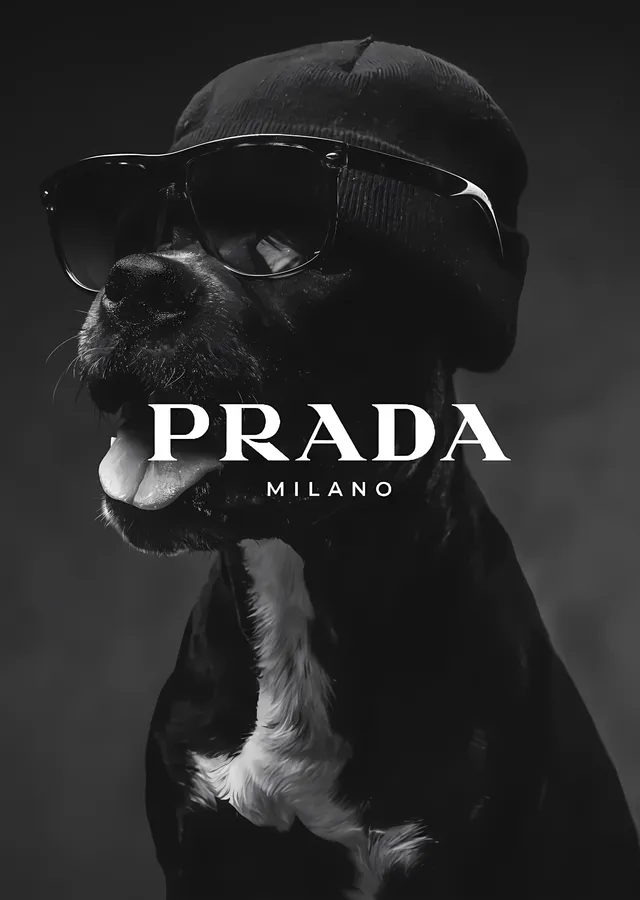 Prada Milano: Moda İkonu Köpek Portresi metal tablo