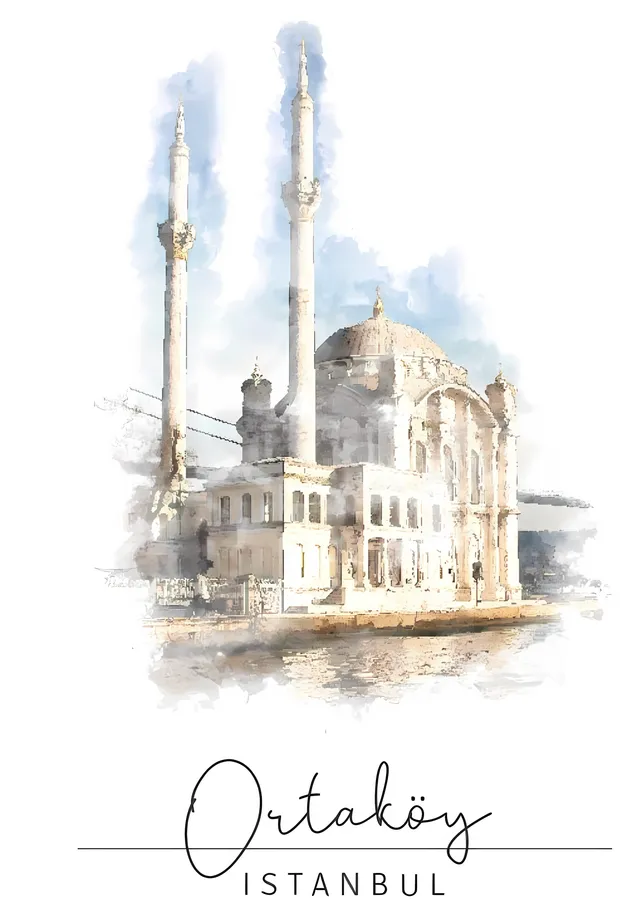 Ortaköy Camii - Suluboya metal tablo