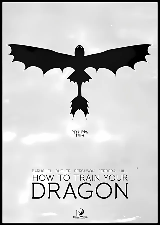 How to Train Your Dragon: Siyah Beyaz Minimalist metal tablo