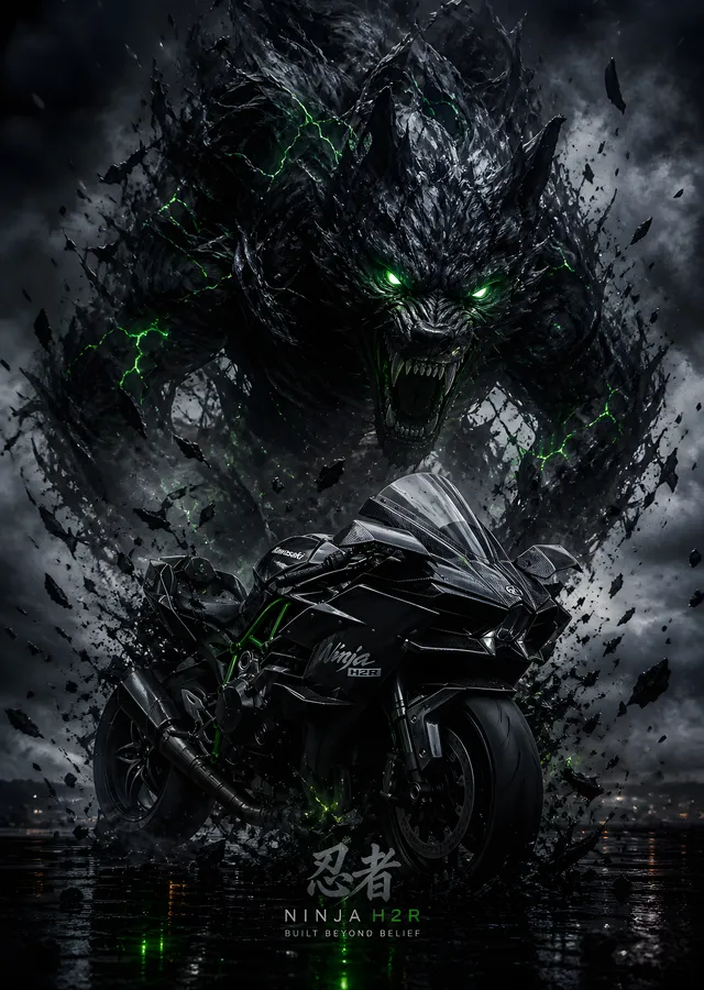 Kawasaki Ninja H2R - Ejderha metal tablo