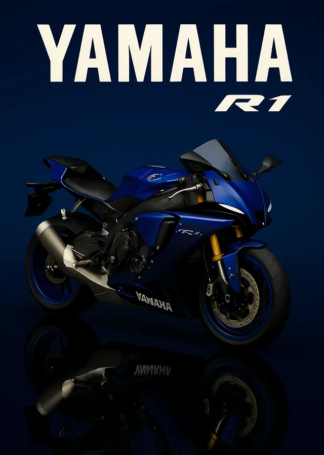 Yamaha YZF-R1 - Mavi Gövde Tipografi metal tablo