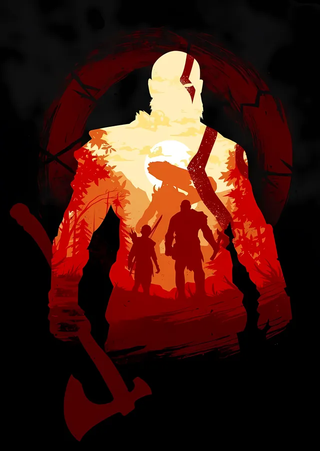 God of War: Kırmızı Siluet metal tablo