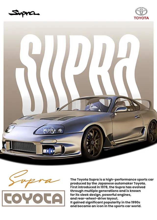 Toyota Supra - Gümüş Gövde metal tablo