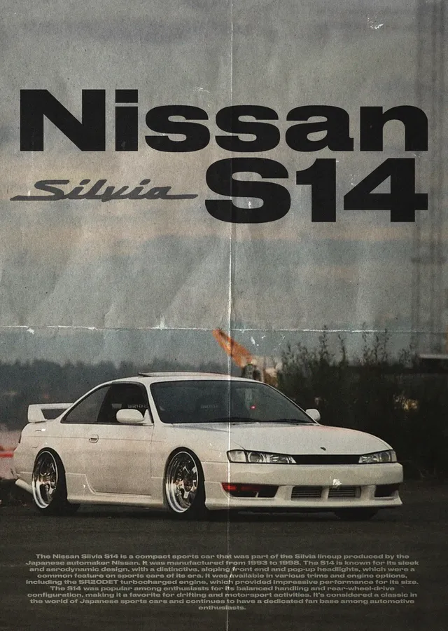 Nissan Silvia S14: Vintage Dergi Düzeni metal tablo