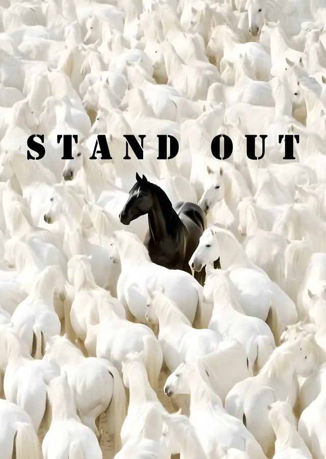 STAND OUT: Siyah At Beyaz Kalabalığın Ortasında metal tablo