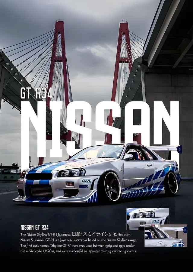 Nissan Skyline GT-R R34 - Köprü metal tablo