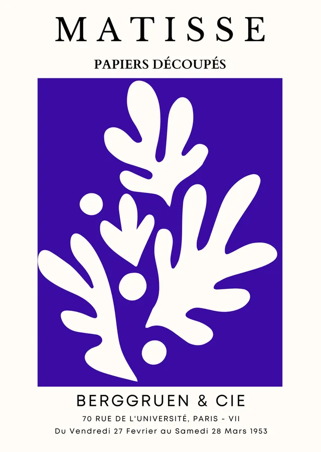 Matisse: Mor Zeminde Beyaz Yaprak metal tablo