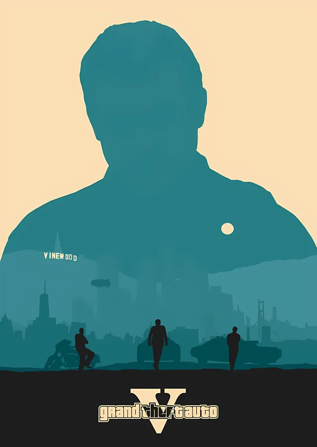 Grand Theft Auto V - Vinewood Silueti metal tablo