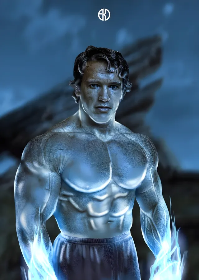 Arnold Schwarzenegger: Mavi Işıkta metal tablo