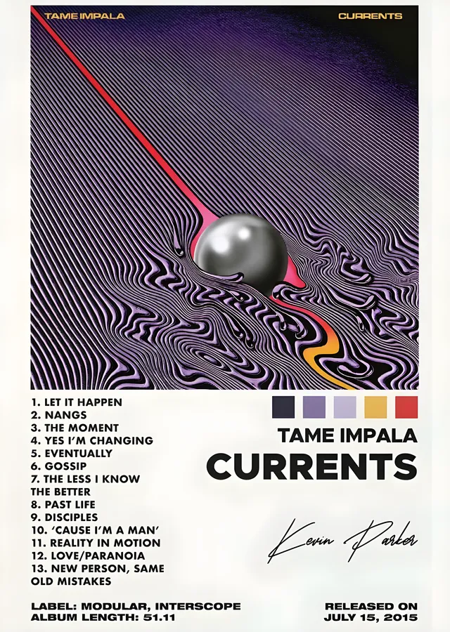 Tame Impala - Currents Şarkı Listesi Beyaz metal tablo