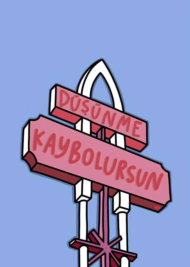 Düşünme Kaybolursun: Yol Tabelası İllüstrasyonu metal tablo