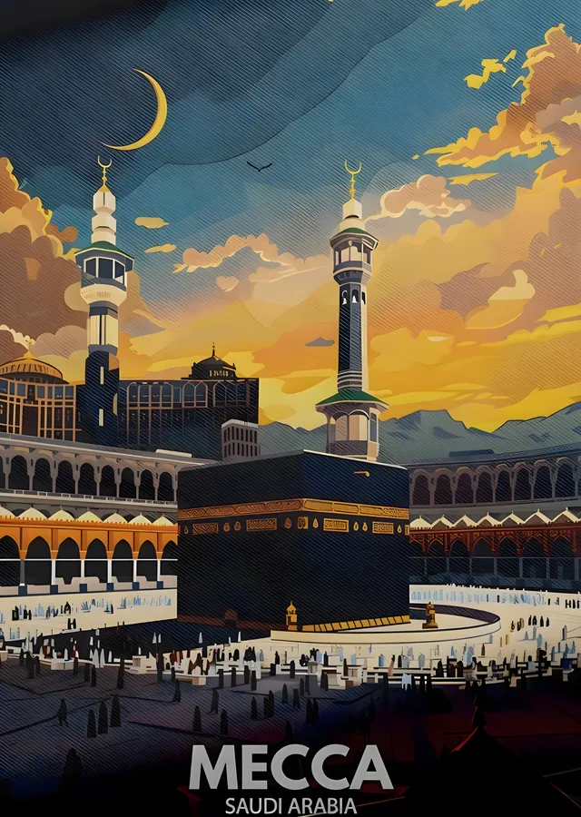 Mecca Camii: Ateşli Güneş Batımı metal tablo