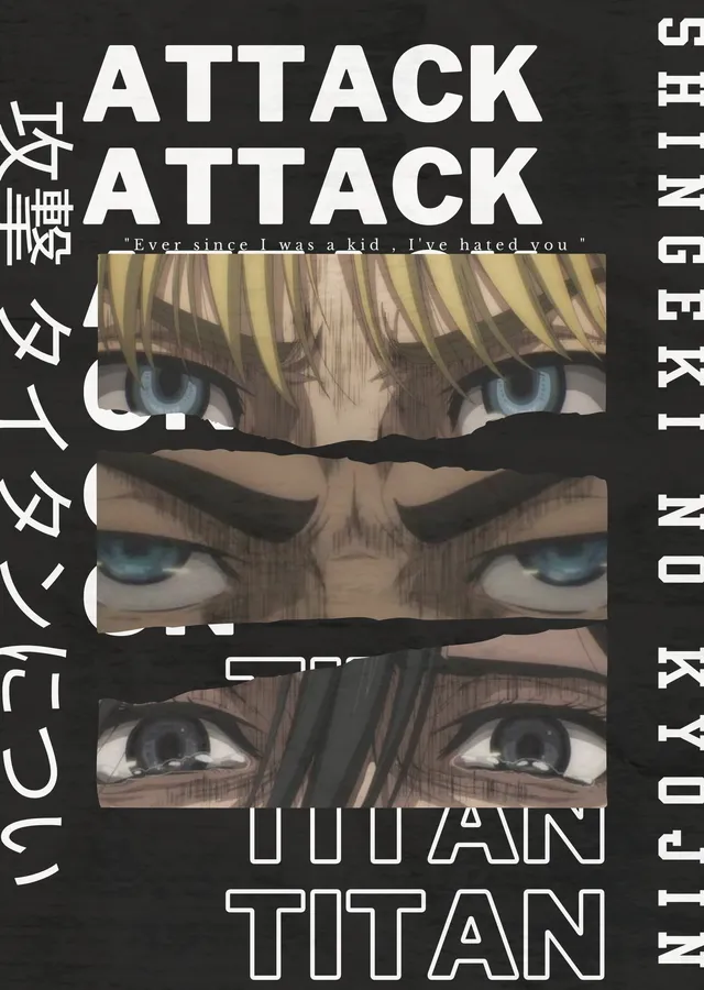 Attack on Titan: Bakışlar ve Tipografi metal tablo