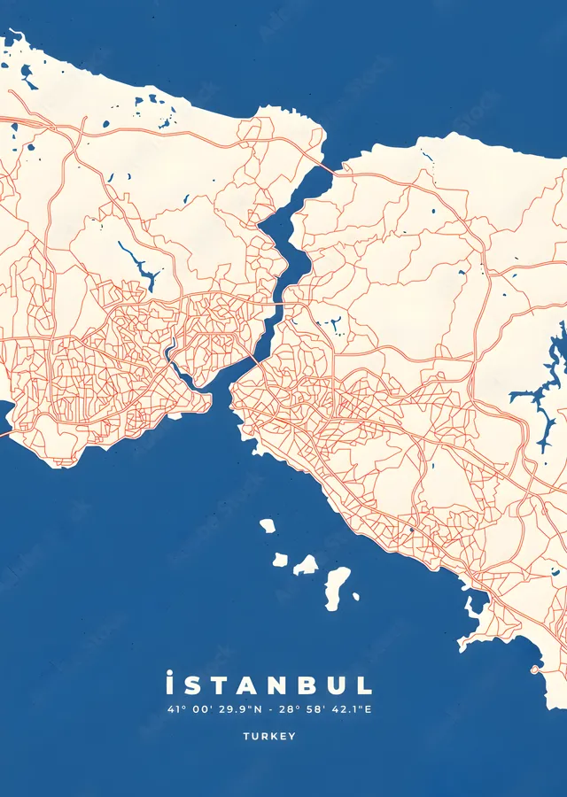 Lacivert ve Kırmızı İstanbul Haritası metal tablo