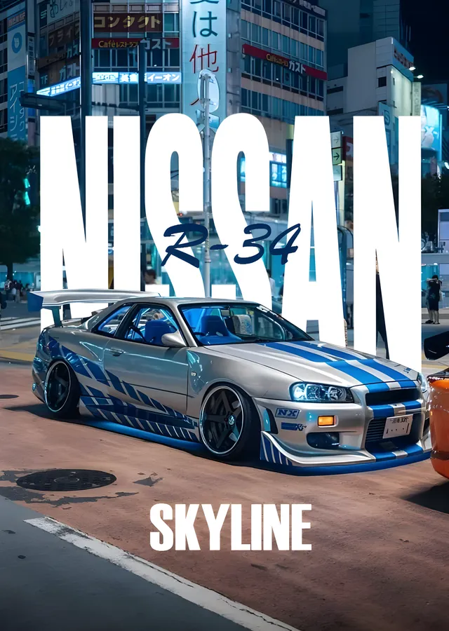 Nissan Skyline R34 - Şehir Sokağı metal tablo