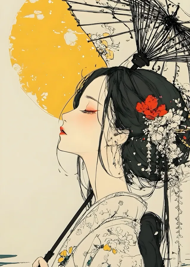 Geleneksel Japon Güzeli metal tablo